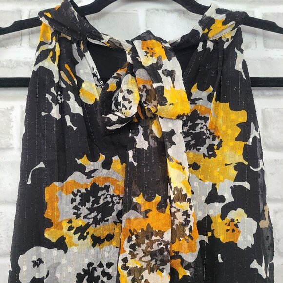 White House Black Market Black Floral High Neck Sleeveless Top Womens 8 NWT - Picture 3 of 8